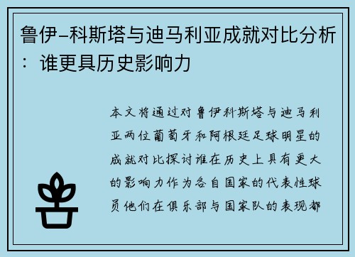 鲁伊-科斯塔与迪马利亚成就对比分析：谁更具历史影响力